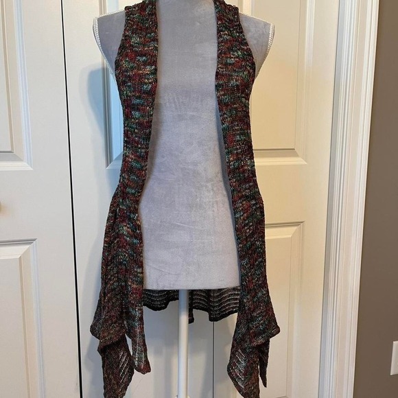Wet Seal open knit rainbow colorful open sleeveless sweater vest w/ waist tie XS - Picture 1 of 8